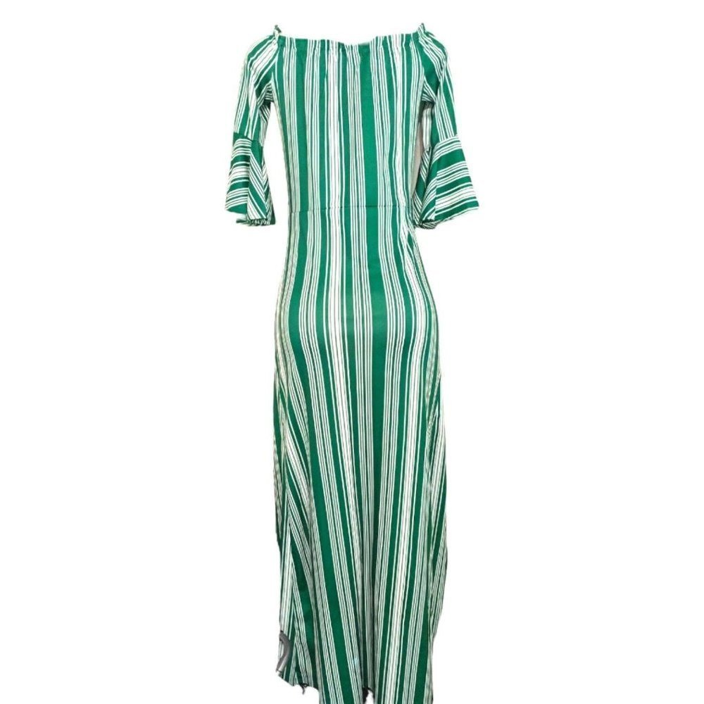 PL51458 Off The Shoulder Flare Sleeve Striped Maxi Dress - Picture 5 of 9